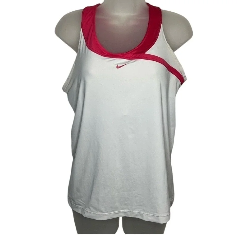 Nike Dri-fit women's activewear tank - White/Pink - Size Large (12-14)
